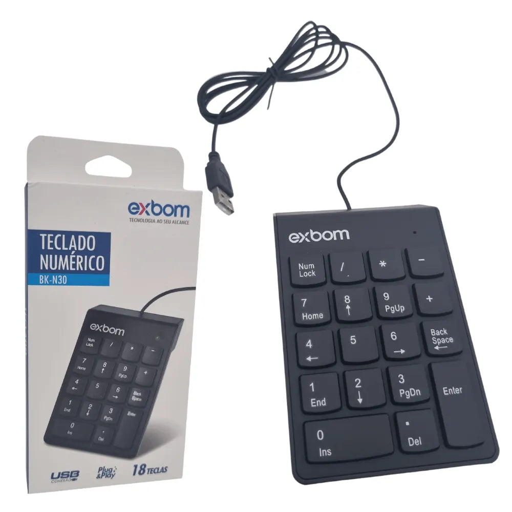 MINI TECLADO NÚMERICO COM FIO USB - EXBOM - BK-N30