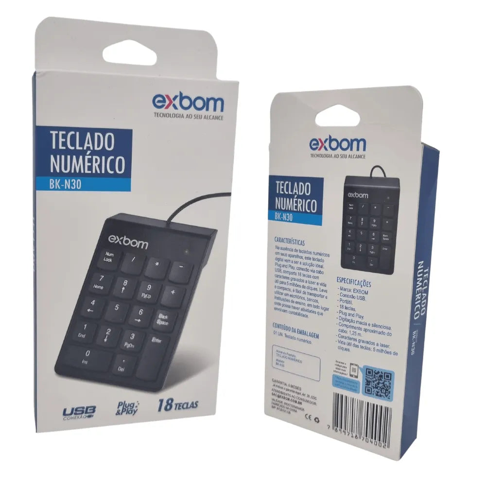 MINI TECLADO NÚMERICO COM FIO USB - EXBOM - BK-N30