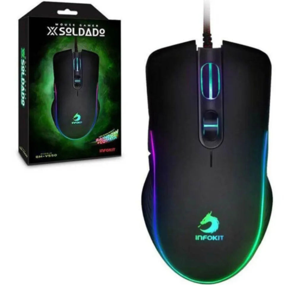MOUSE GAMER USB LED RGB DPI 6400 E BOTÕES LATERAIS XSOLDADO - EXBOM - GM-V550