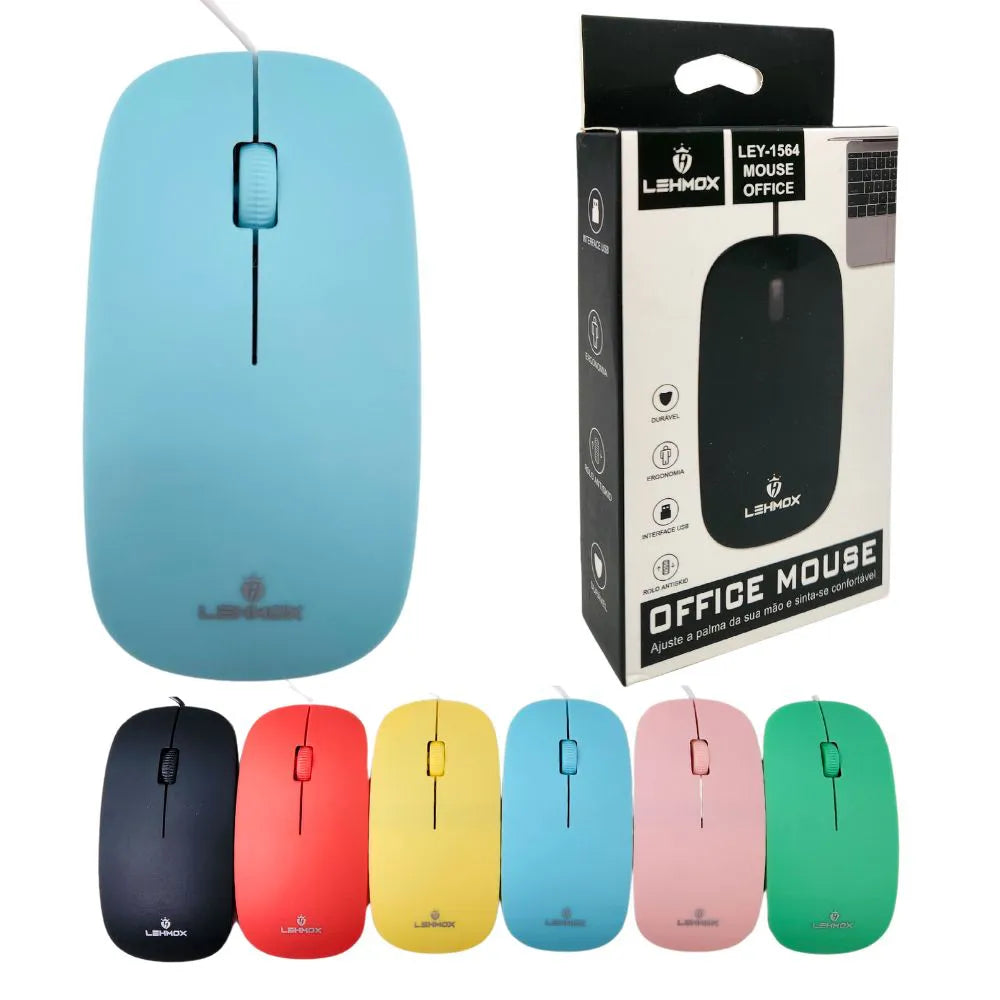 MOUSE ÓPTICO COLORIDO COM FIO - LEHMOX - LEY-1564