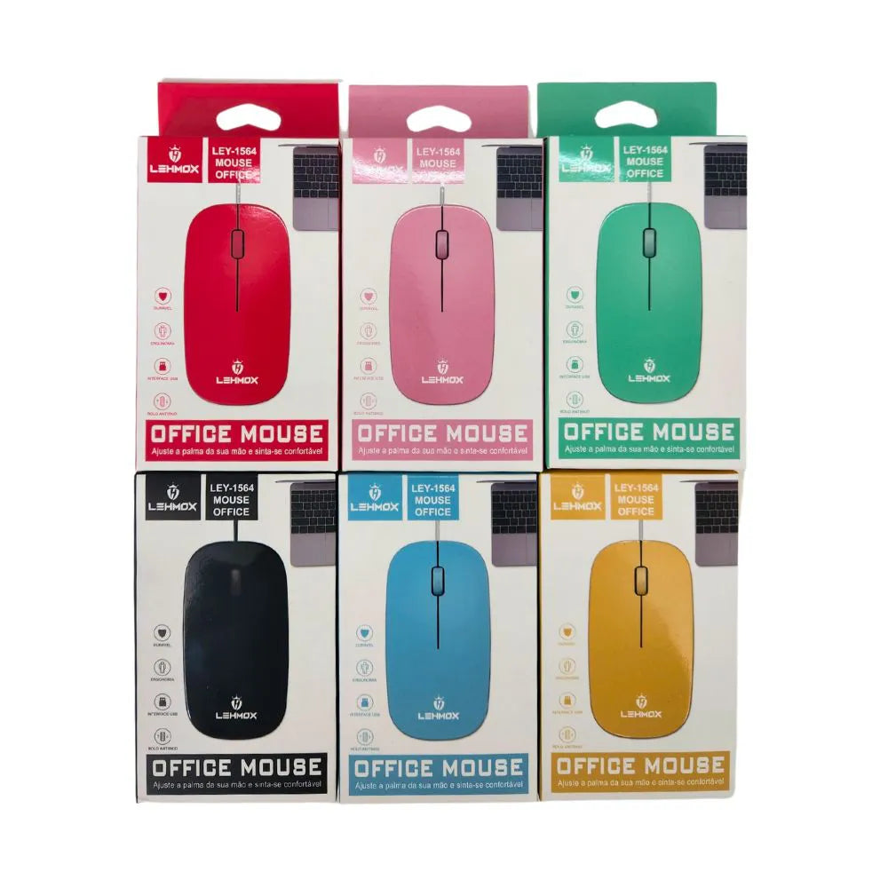 MOUSE ÓPTICO COLORIDO COM FIO - LEHMOX - LEY-1564