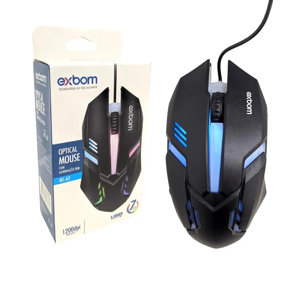 MOUSE OPTICAL COM FIO USB E LED - EXBOM - MS-62