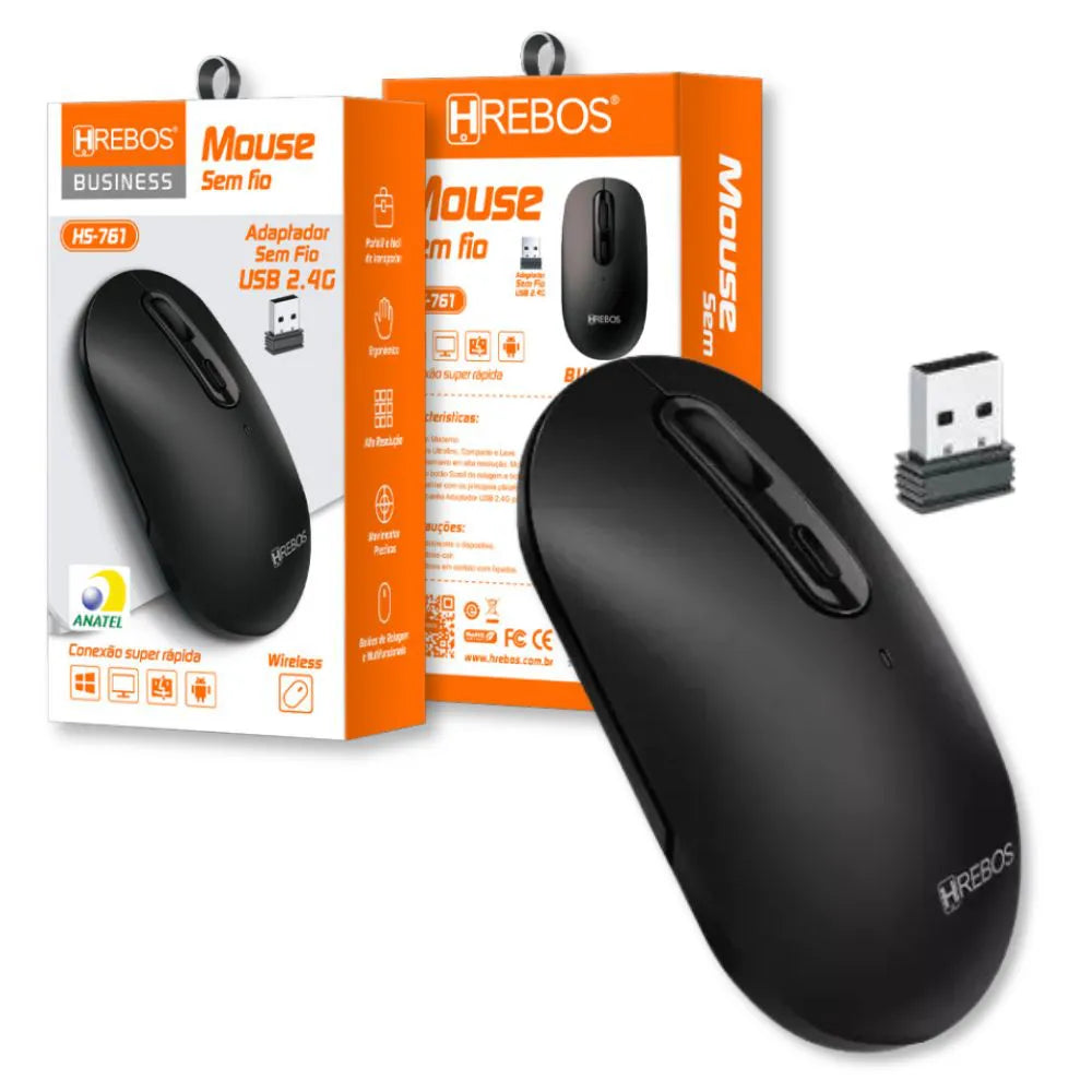 MOUSE SEM FIO BUSINESS COM ADAPTADOR 2.4G - HREBOS - HS-761