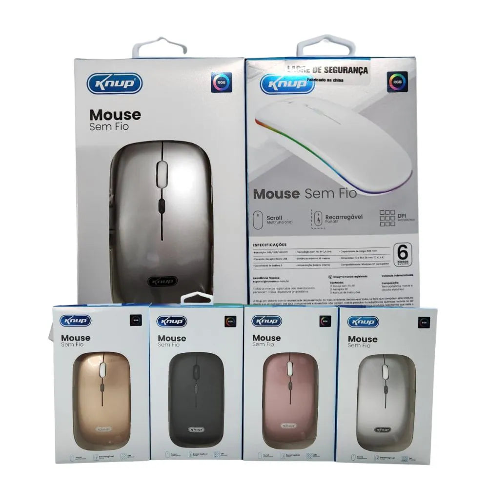 MOUSE SEM FIO RECARREGÁVEL COM LED RGB - KNUP - KP-MU013