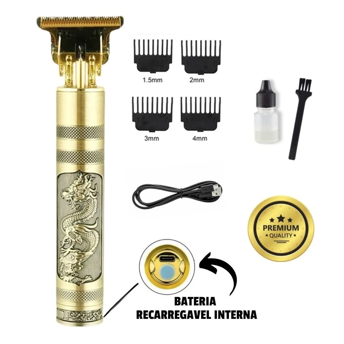 Máquina de Barbear e Cortar Cabelo Profissional Recarregável Sem Fio Dragão