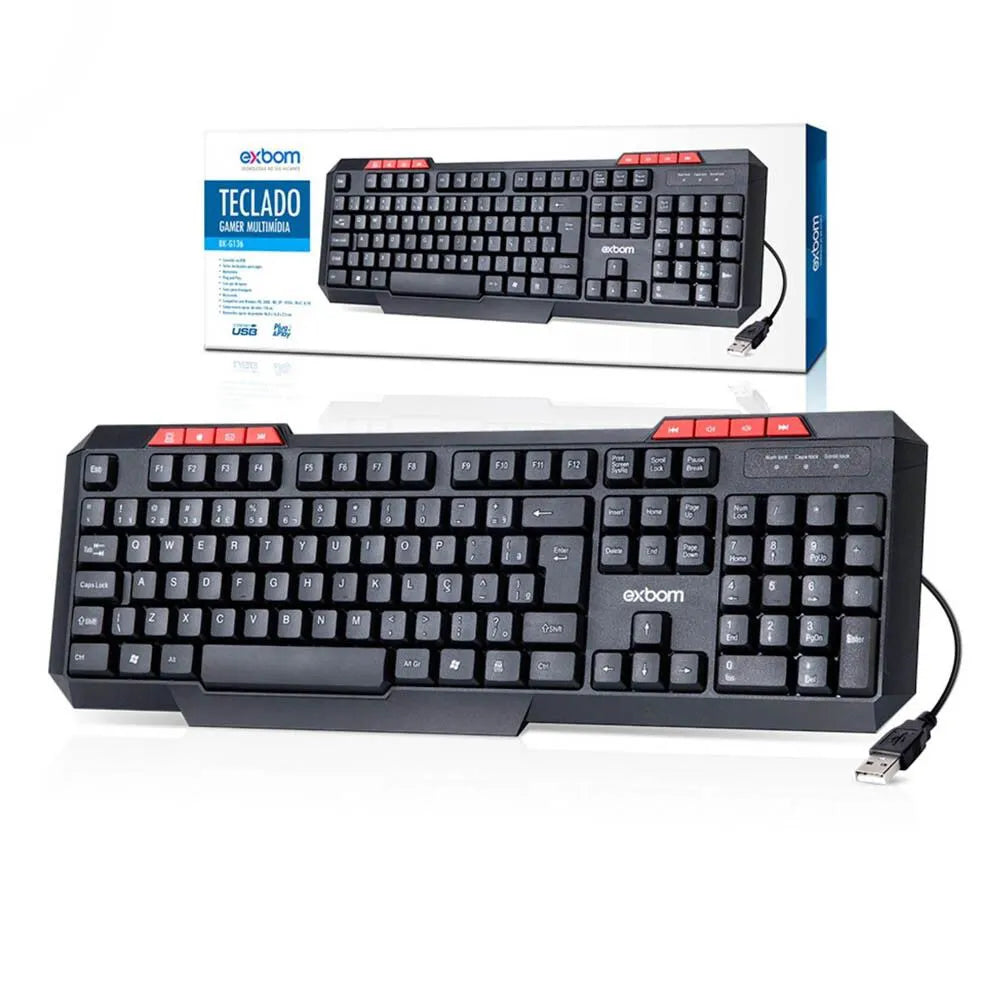 TECLADO GAMER MULTIMÍDIA USB C/ FIO - EXBOM - BK-G136
