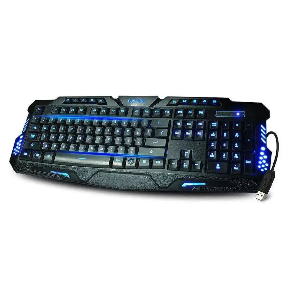 TECLADO GAMER USB MULTIMÍDIA LED 3 CORES C/ FIO - EXBOM - BK-G35