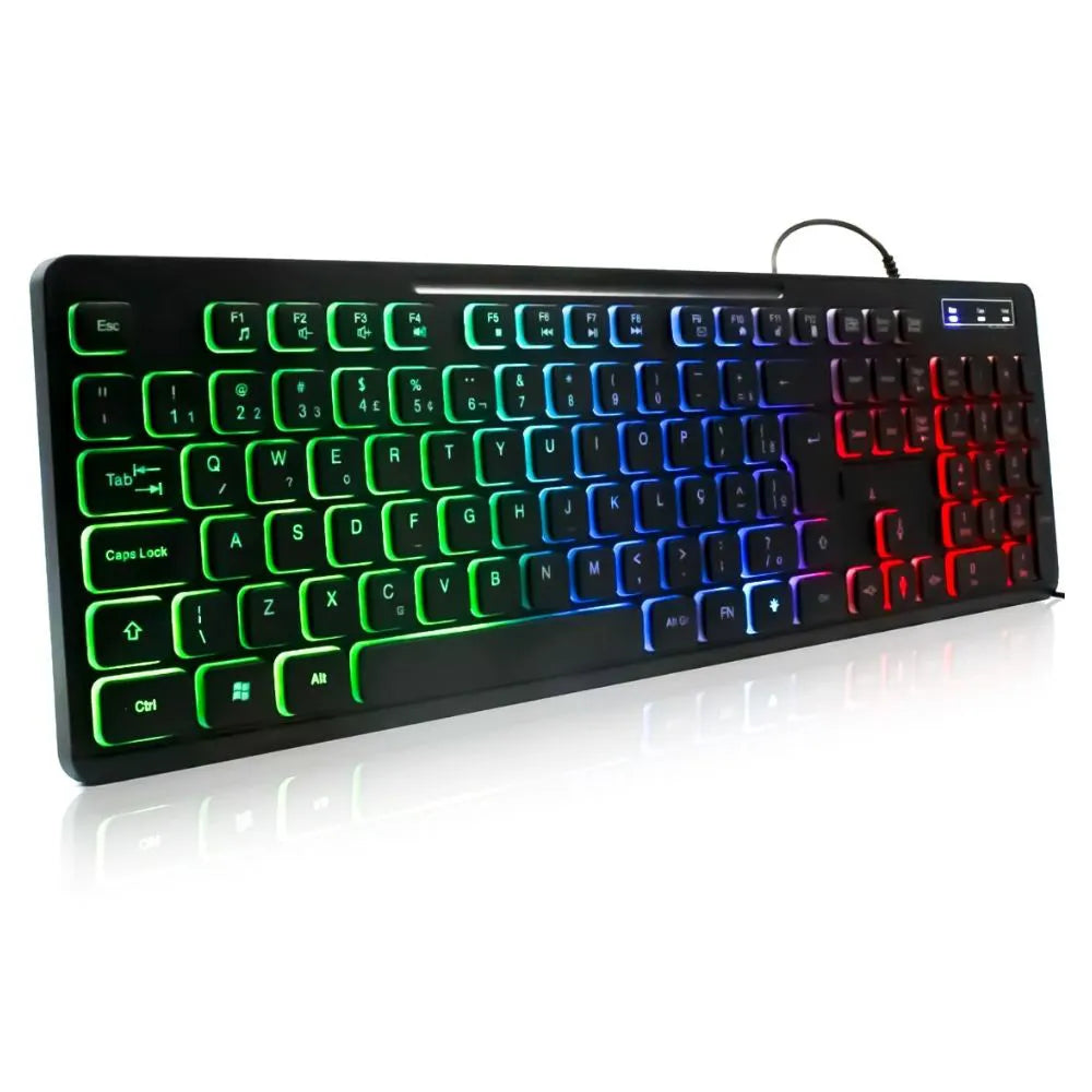 TECLADO MULTIMÍDIA USB GAMER C/ FIO LED RGB - EXBOM - BK-155C